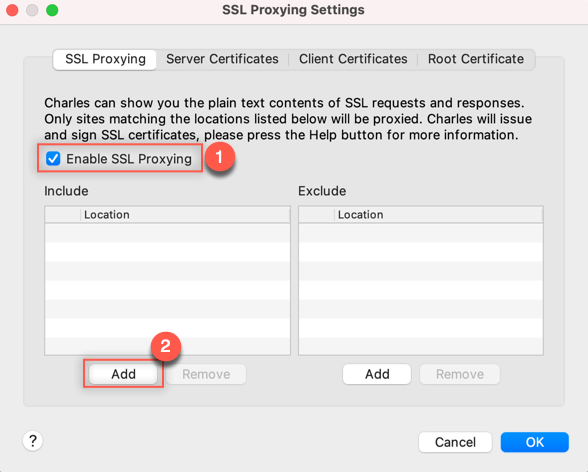Paramètres du proxy SSL